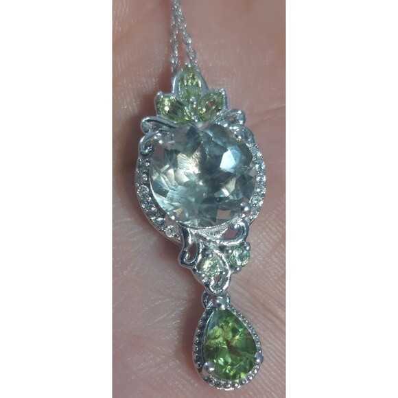 Genuine peridot Rutilated quartz sterling silver pendant STS - Picture 10 of 12